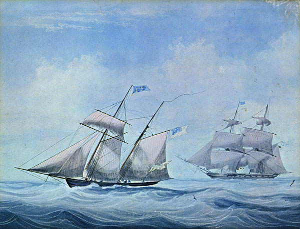 British frigate pursuing an American schooner