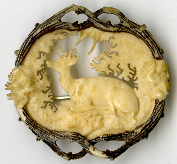 carved stag pin brooch