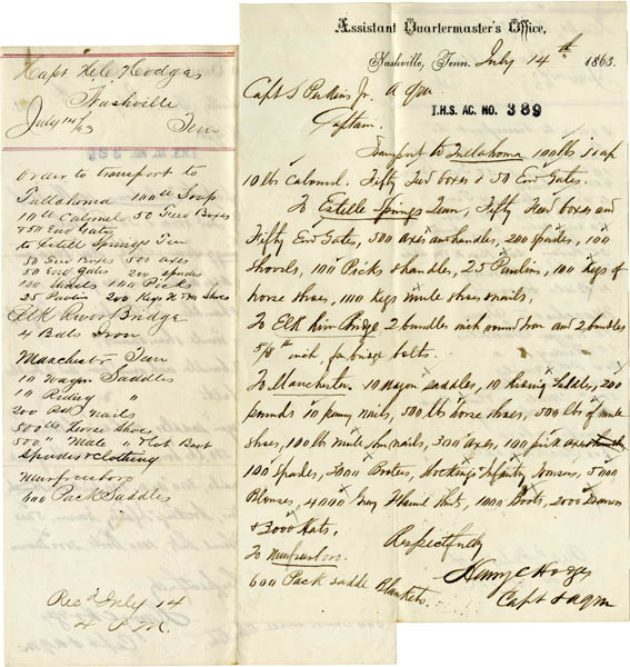 Order from the Federal Quartermaster