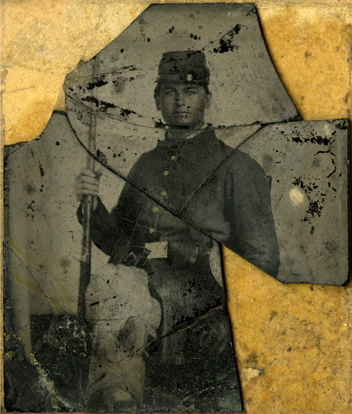 Broken ambrotype of unidentified soldier