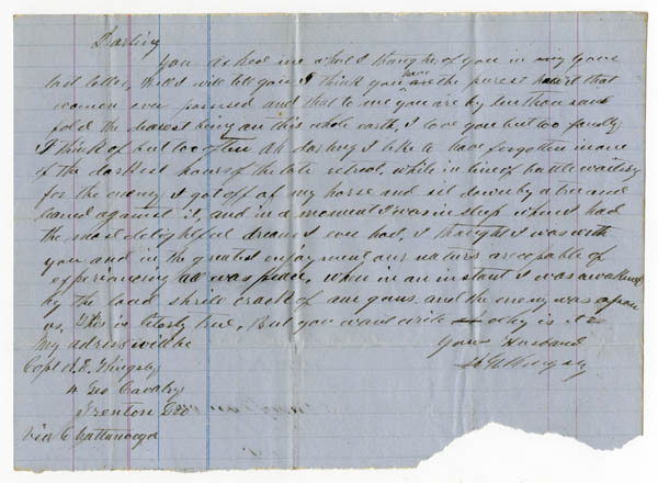 Letter from Captain Roswell E. Kingsley to Nannie J. Kingsley