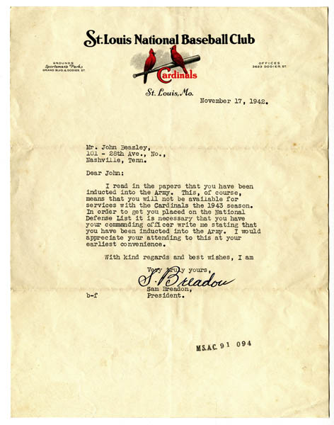 Sam Breadon letter