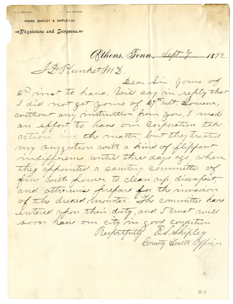 Letter from E. S. Shipley, 1892