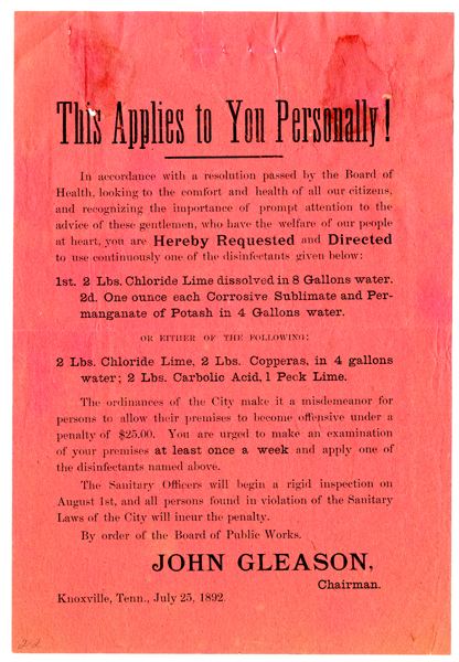 Knoxville Sanitation Notice, July 1892