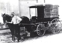 Unidentified male posing with the horse-drawn cart