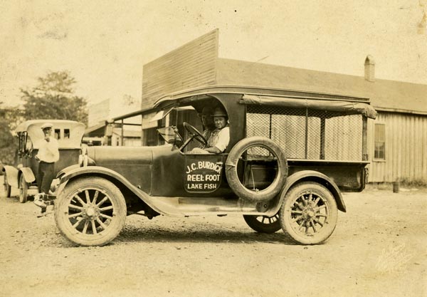 J. C. Burdick in his fish truck