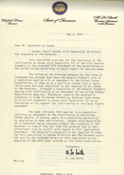 Senate Joint Resolution 29, April 23, 1974, Tennessee Senate Resolutions and Senate Joint Resolutions