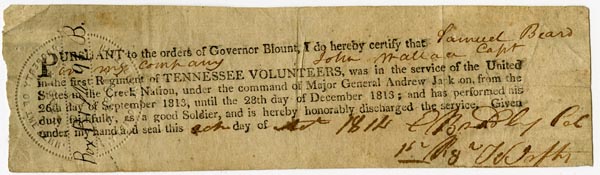 Creek War discharge papers