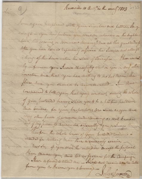 John Sevier letter to Andrew Jackson