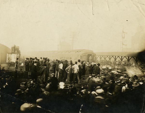Troops departing on a train
