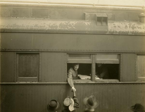 Troops departing on a train