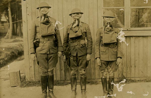Col. Lea wearing a gas mask