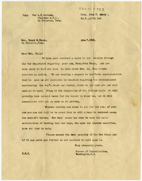 War Department letter